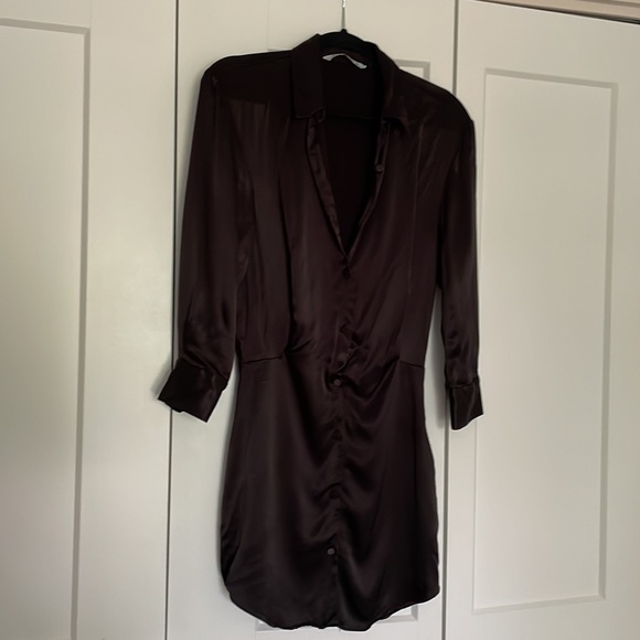 Zara Classic Black Satin Tight Shirt Dress - Picture 3 of 8